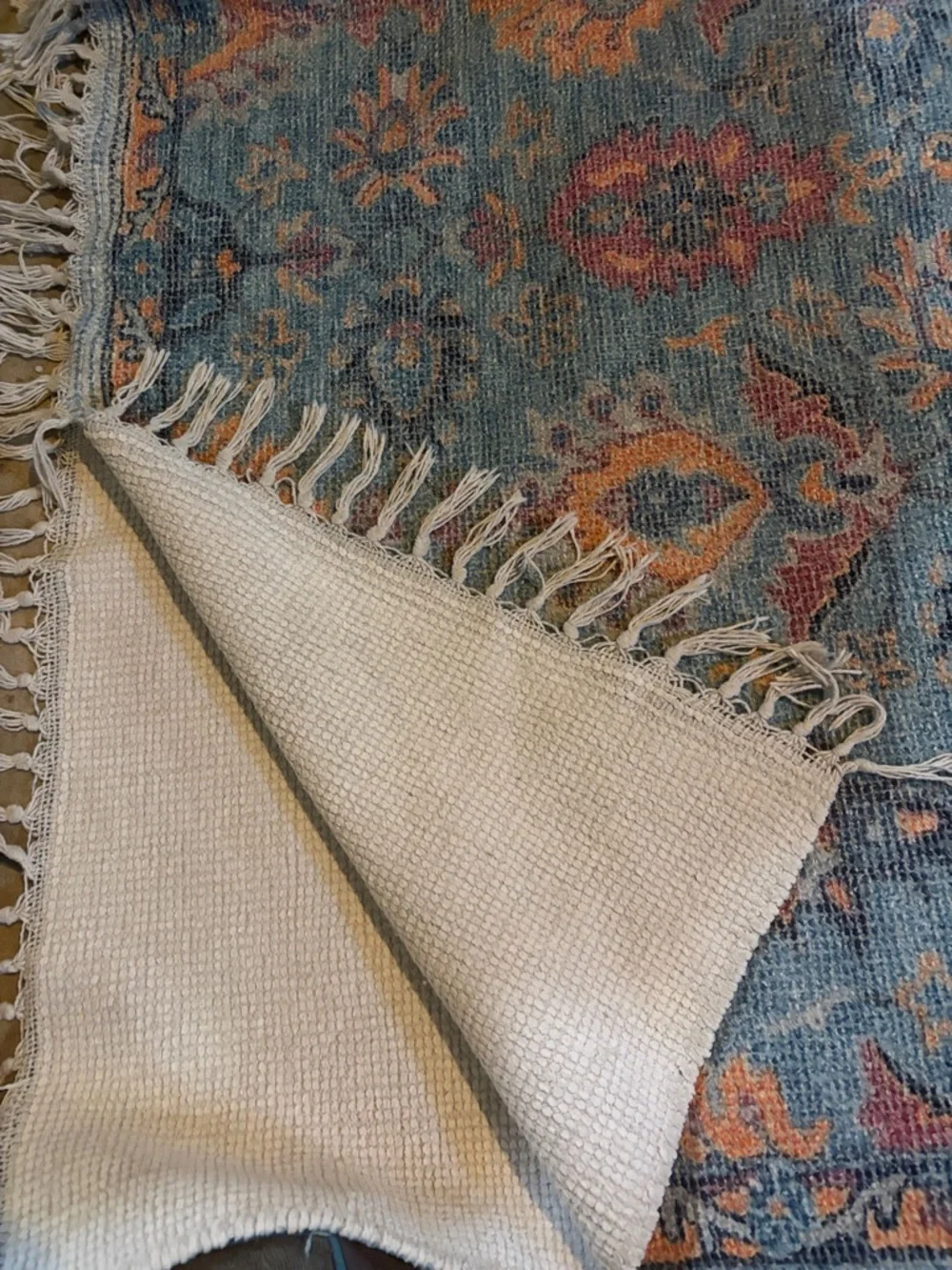 Jessica Simpson Blue and Orange Floral Accent Rug washable